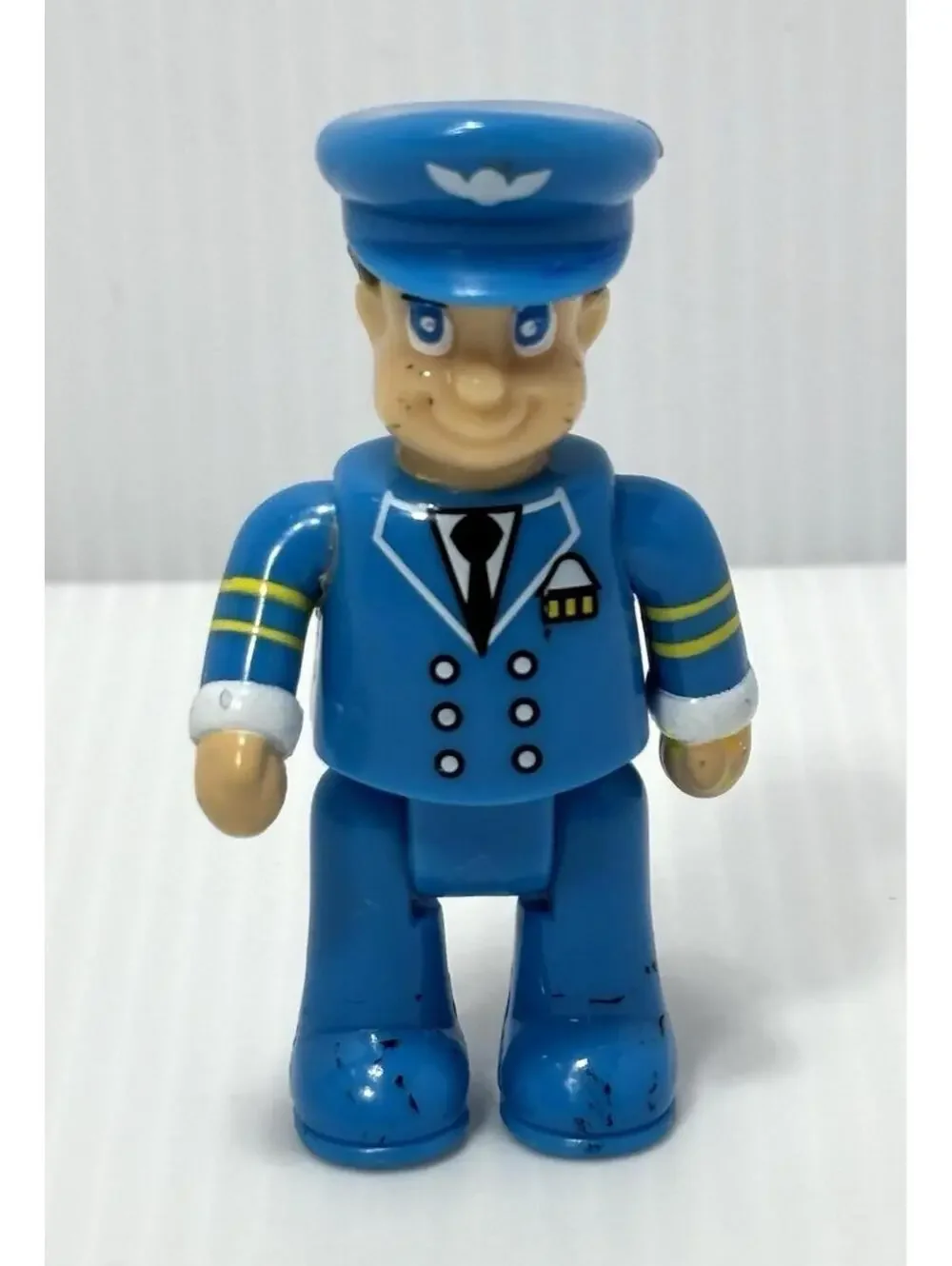 Vintage Playmobil Airline Pilot Figure Blue Uniform Hat Police Officer Toy GUC